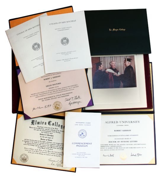 Robert Keeshan Honorary Degrees in Presentation Portfolios Conferred From 1969-1983 -- Lot of 5