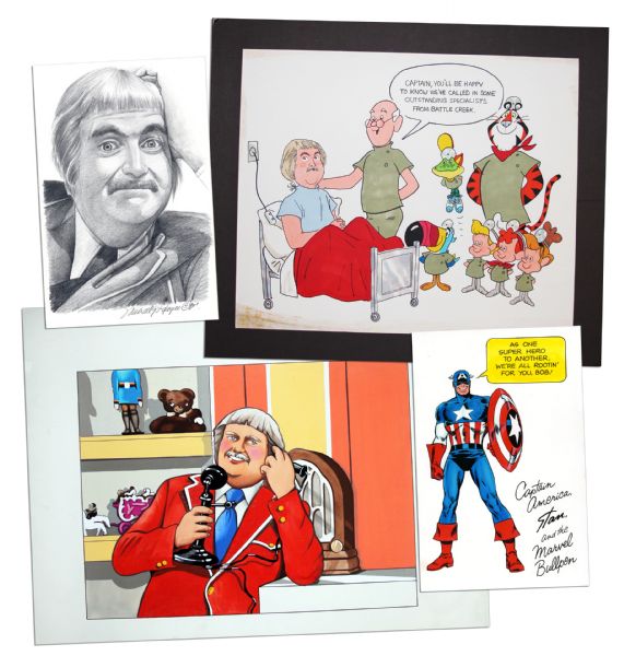 Four-Piece Collection of Captain Kangaroo Artwork -- Includes Get Well Wishes After Keeshan's 1981 Heart Attack
