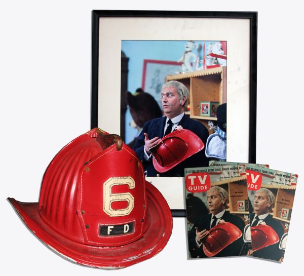 Famous Fireman Helmet From Captain Kangaroo -- Featured on Cover of TV Guide -- With Framed Photo And Copies of Magazine