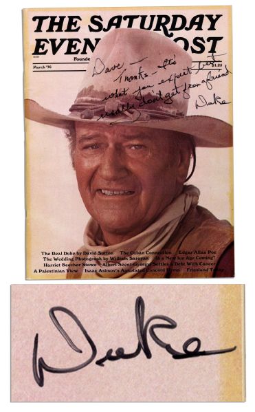 John Wayne Signed ''Saturday Evening Post'' -- Signed With His Nickname, ''Duke''