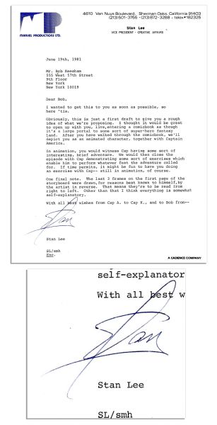 Stan Lee Typed Letter Signed to Bob Keeshan -- ''...we'll depict you as an animated character, together with Captain America...best wishes from Cap A. to Cap K...''