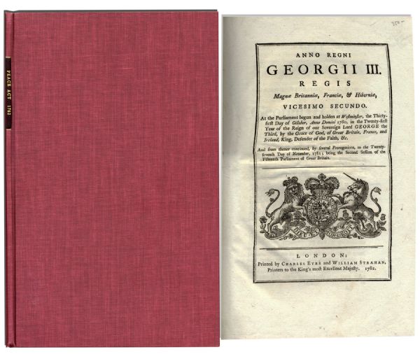 Original British Act to End the Revolutionary War -- ''Truce With America Act'' From 1782