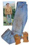 Heath Ledgers Worn Outfit From Brokeback Mountain -- Iconic Wardrobe of Levis Jeans & Ranch-Hand Gloves