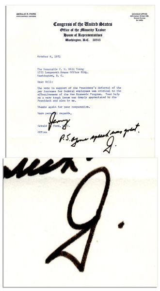 Gerald Ford 1971 Typed Letter Signed Referring to Nixon -- ''...Your help on a very tough issue was deeply appreciated by the President...''