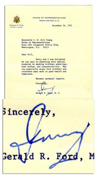 Gerald Ford Typed Letter Signed From 1971 -- ''...May you especially enjoy this birthday and celebrate many more...''