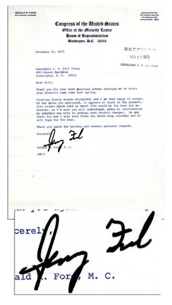 Rare Gerald Ford Typed Letter Signed on 16 November 1973 -- ''...after my confirmation [to Vice President] my schedule may have to undergo some drastic changes...''