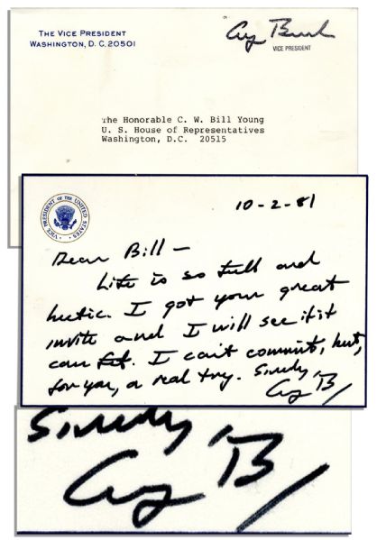 George H.W. Bush Autograph Letter Signed as Vice President -- ''...Life is so full and hectic...''