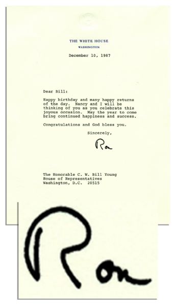 Ronald Reagan Typed Letter Signed as President -- ''...Congratulations and God bless you...''