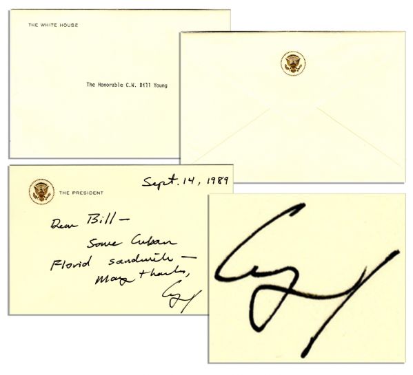 George H.W. Bush Autograph Letter Signed as President -- ''...Cuban Florid [sic] sandwich...''