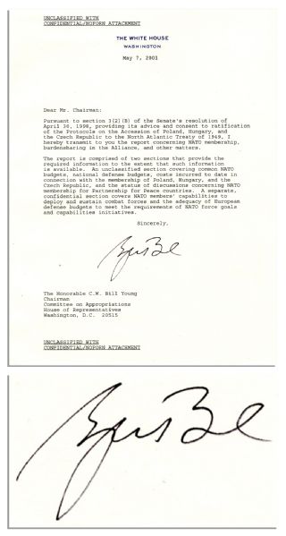 President George W. Bush Typed Signed Letter Concerning NATO & the Entry of Poland, Hungary & Czech Republic -- May 2001