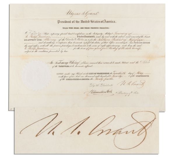 Ulysses S. Grant 1870 Document Signed ''U.S. Grant'' as President -- Beautiful Condition