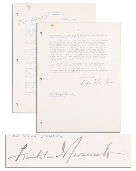 FDR WWII Letter Signed as President -- ''...there is no...conflict on this matter except among a very small number...who would rather nail my hide on to the barn door than win the war...''
