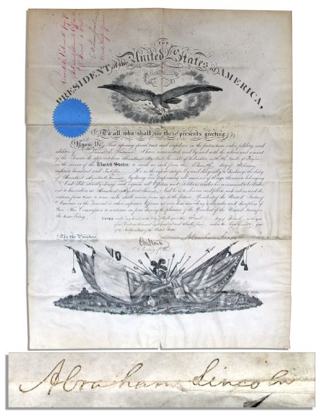 Abraham Lincoln Document Signed in 1865 Appointing Samuel L. Woodward Adjutant General -- Full ''Abraham Lincoln'' Signature