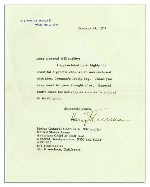 Harry Truman Typed Letter Signed as President -- ''... the beautiful cigarette case...''