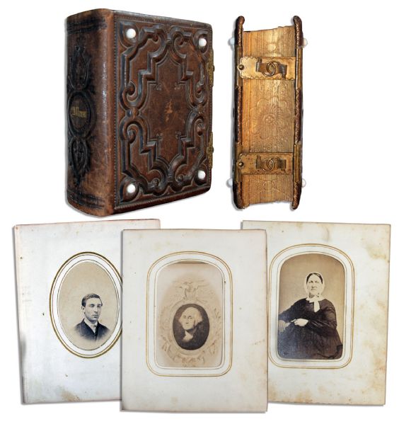 Vintage Album of 19th Century Portraits -- Tintypes & CDV's, Including One of George Washington and Ulysses S. Grant and Family