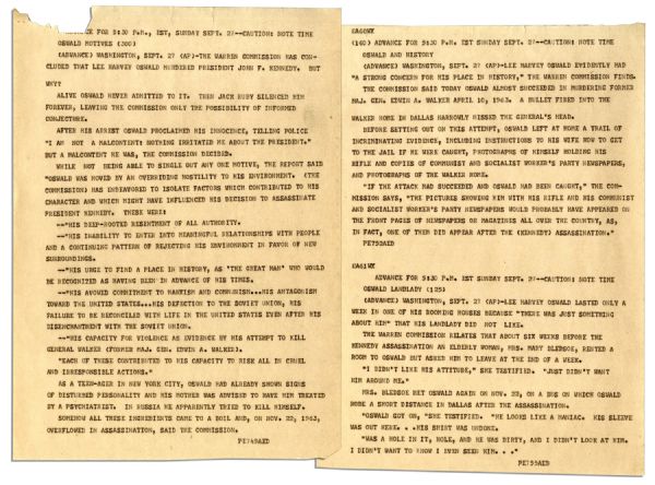 1964 Teletype Regarding the Warren Commission and Lee Harvey Oswald