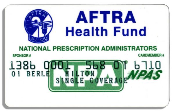 Milton Berle's AFTRA Health Fund Card -- His Television Union
