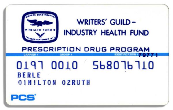 Milton Berle's Writers Guild Prescription Coverage Card
