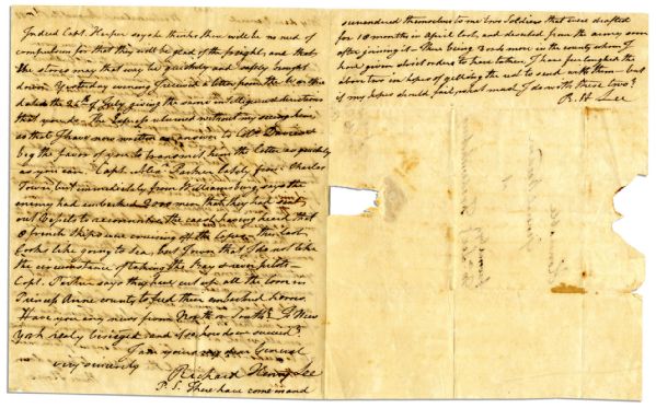 Richard Henry Lee Autograph Letter Signed 3 Months Before His State Hosted the Yorktown Surrender -- ''...Since the country was first invaded by [Benedict] Arnold we have had a string of lookouts...''