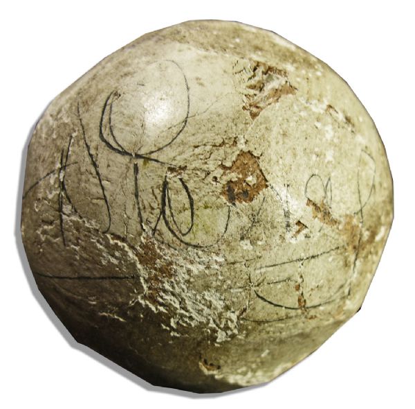 Walt Disney Signed Game-Used 1935 Polo Ball -- Also Signed by Actors Jack Holt & Rex 'Snowy' Baker