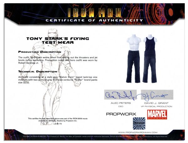 Robert Downey Jr. Screen-Worn ''Flying Test'' Wardrobe From ''Iron Man'' -- With ''Iron Man'' Production COA