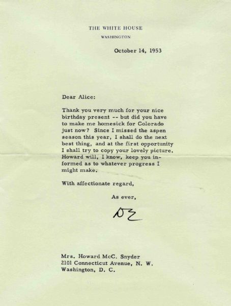 President Dwight Eisenhower Typed Letter Signed ''D.E.'' as President -- 1953