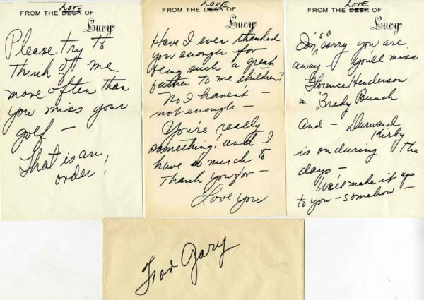 Lot of Three Autograph Notes by Lucille Ball -- Referencing Another Famous Sitcom, ''...You'll miss Florence Henderson in Brady Bunch...''