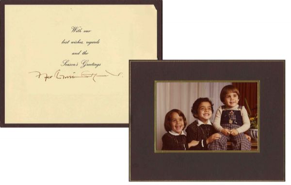 King Hussein of Jordan Signed Holiday Card -- 9.5'' x 7.5'' -- Near Fine