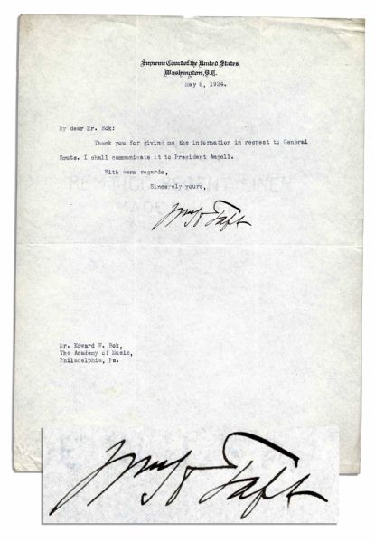 Typed Letter Signed by William Taft on Supreme Court Letterhead, as U.S. Chief Justice