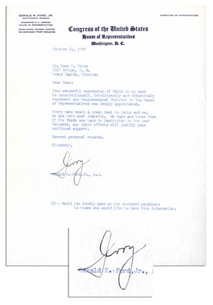 Early 1958 Gerald Ford Typed Letter Signed -- ''...Your wonderful expression of faith in my work...''