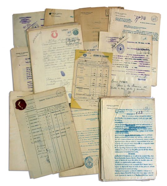 WWII Lot From the Historic ''Cabo De Hornos'' Ship That Transported Jewish Refugees From Europe to the Americas -- Includes Ship's Manifest & Nearly 100 Documents From Argentine Government