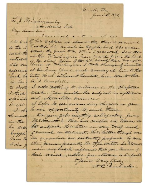 Lincoln Assassination Letter From Lead Detective -- ''...I think Mrs Surratt, next to Booth was the moving spirit [behind the assassination plot]...''