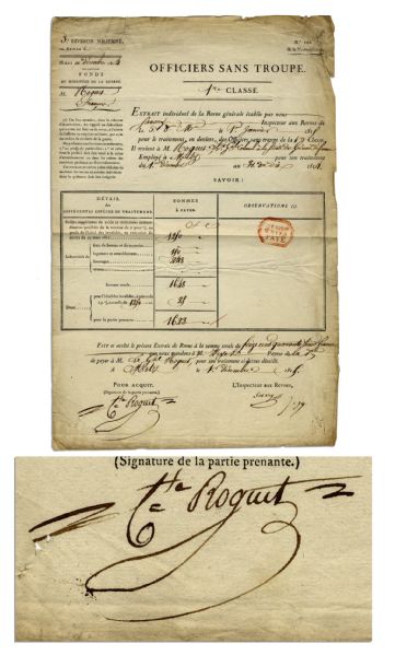 Napoleon General Francois Roguet Signed Pay Document -- 1814