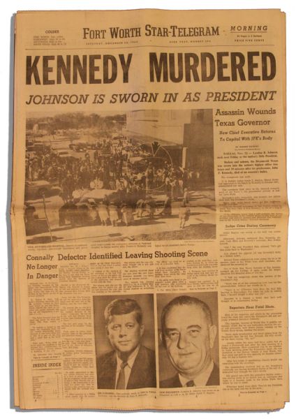 23 November 1963 Edition of The Fort Worth Star-Telegram Newspaper -- ''KENNEDY MURDERED''