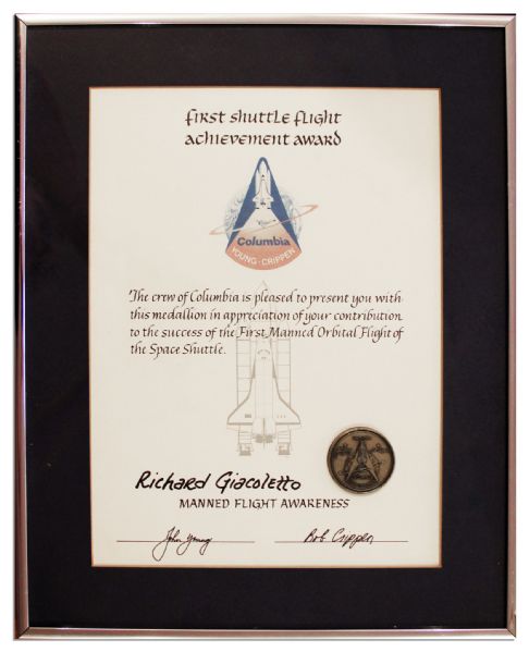 NASA 1981 Columbia Space Shuttle Commemorative Medallion -- Made of Aluminum Taken From Columbia STS-1 Mission, The First Manned Orbital Flight of the Space Shuttle