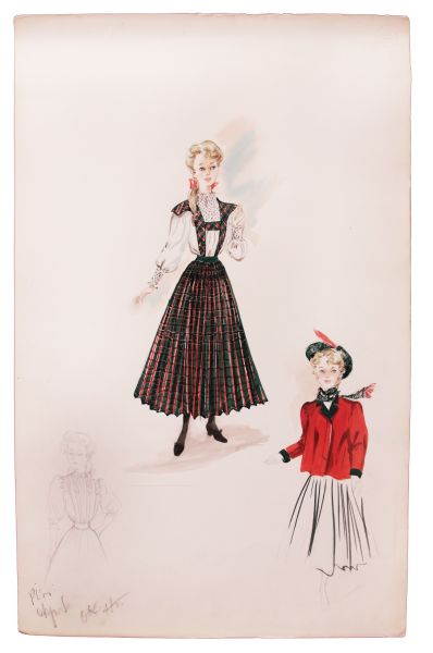 Screen Legend Mona Freeman Costume Sketch From the 1951 Film ''Darling How Could You!'' -- Drawn by Academy Award-Winning Costume Designer Edith Head