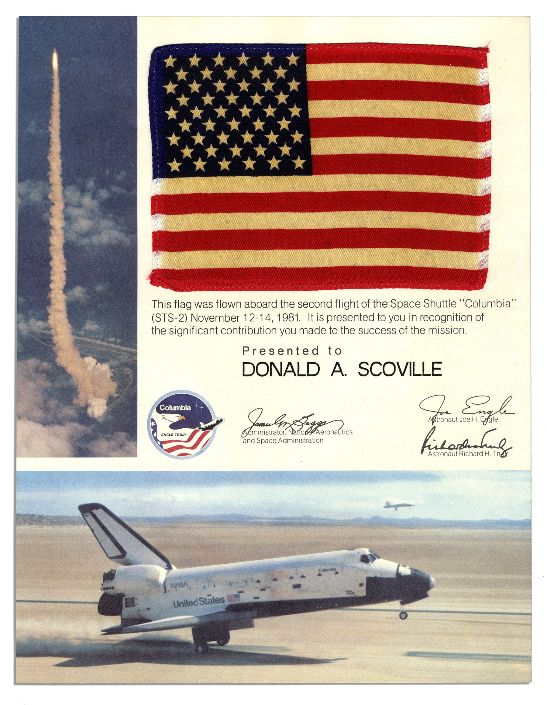 Lot Detail Space Flown Flag From The STS 2 Mission Flown Aboard 