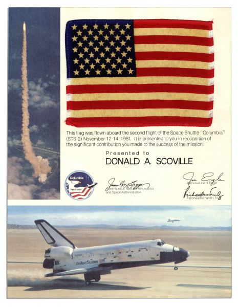 Space-Flown Flag From The STS-2 Mission -- Flown Aboard Space Shuttle Columbia When the Spacecraft Broke the Record for Number of Space Flights