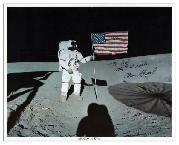 Alan Shepard Signed 10'' x 8'' Photo of His Apollo 14 EVA (Extra Vehicular Activity) on the Moon
