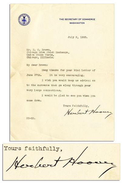 Herbert Hoover 1928 Typed Letter Signed