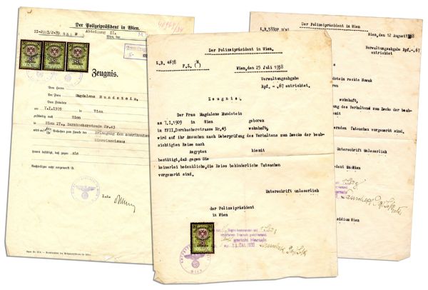 Three Official Nazi-Endorsed Documents Signed -- From the Nazi Police Commission in Vienna Circa 1938-39 as The Party Took Power