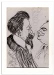 Large 8.5 x 12 Self-Portrait Sketch of & by Enrico Caruso -- Shows Caruso With French Bass Pol Plancon