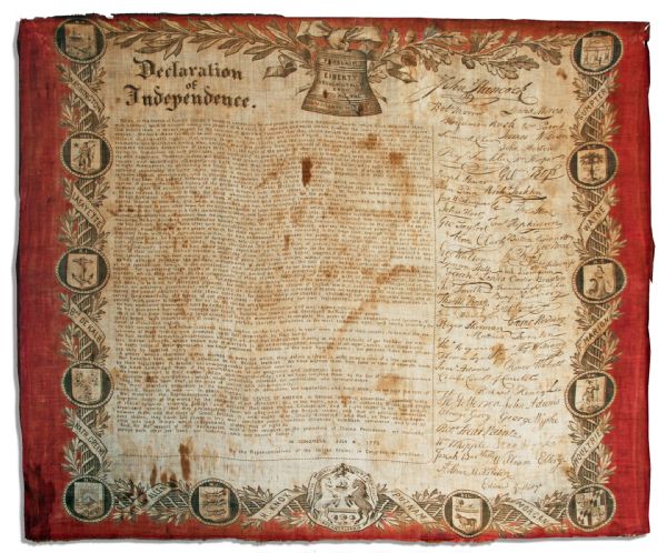 Unique Declaration of Independence 1876 Centennial Decorative Printed on Cloth