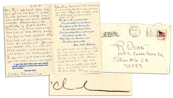 Charles ''Tex'' Watson Autograph Letter Signed From Prison -- ''...We have overcome THE LIE OF THE DEVIL...''