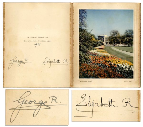 1951 Royal Christmas Card Signed by King George VI & The Queen Mother Elizabeth -- Giant Card Measures 8'' x 10''