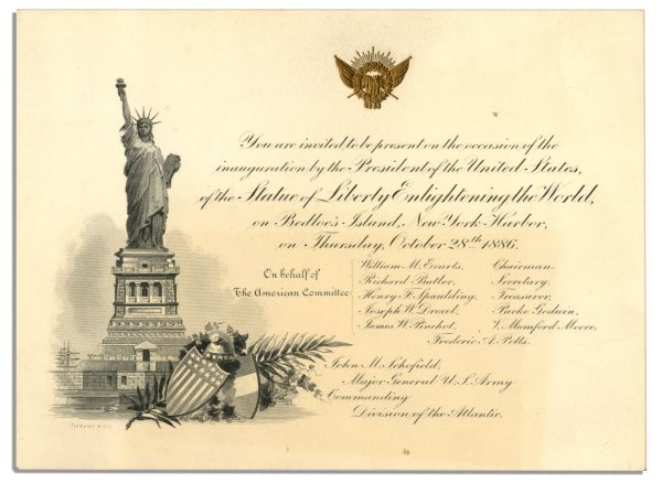 1886 Statue of Liberty Inauguration Ticket, Designed by Tiffany & Co. -- ''Enlightening The World''