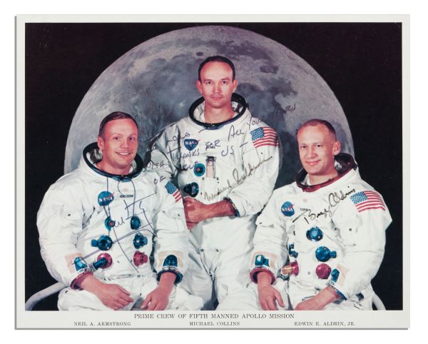 Apollo 11 Crew Signed Photo -- Dedicated to Their ''Den Mother'', NASA Secretary Lola Morrow