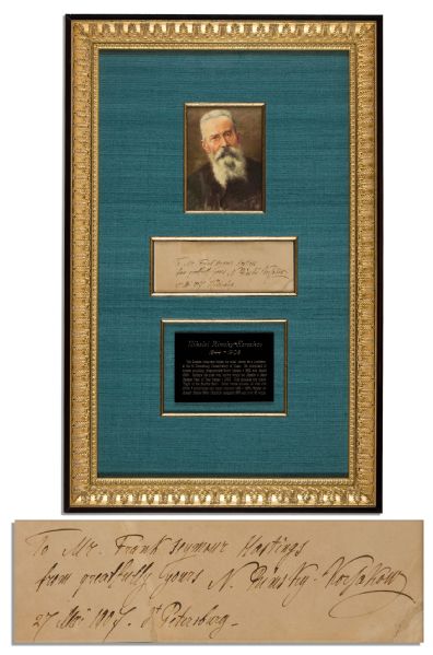 Russian Composer Nikolai Rimsky-Korsakov 1907 Autograph Note Signed -- Elegantly Framed