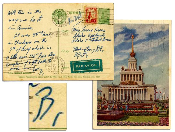 Robert F. Kennedy Autograph Note Signed -- Upon a Postcard From a Trip to the U.S.S.R.
