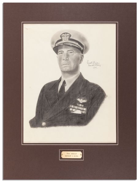 World War II Admiral Ernest J. King Illustration Signed -- Dated 1944